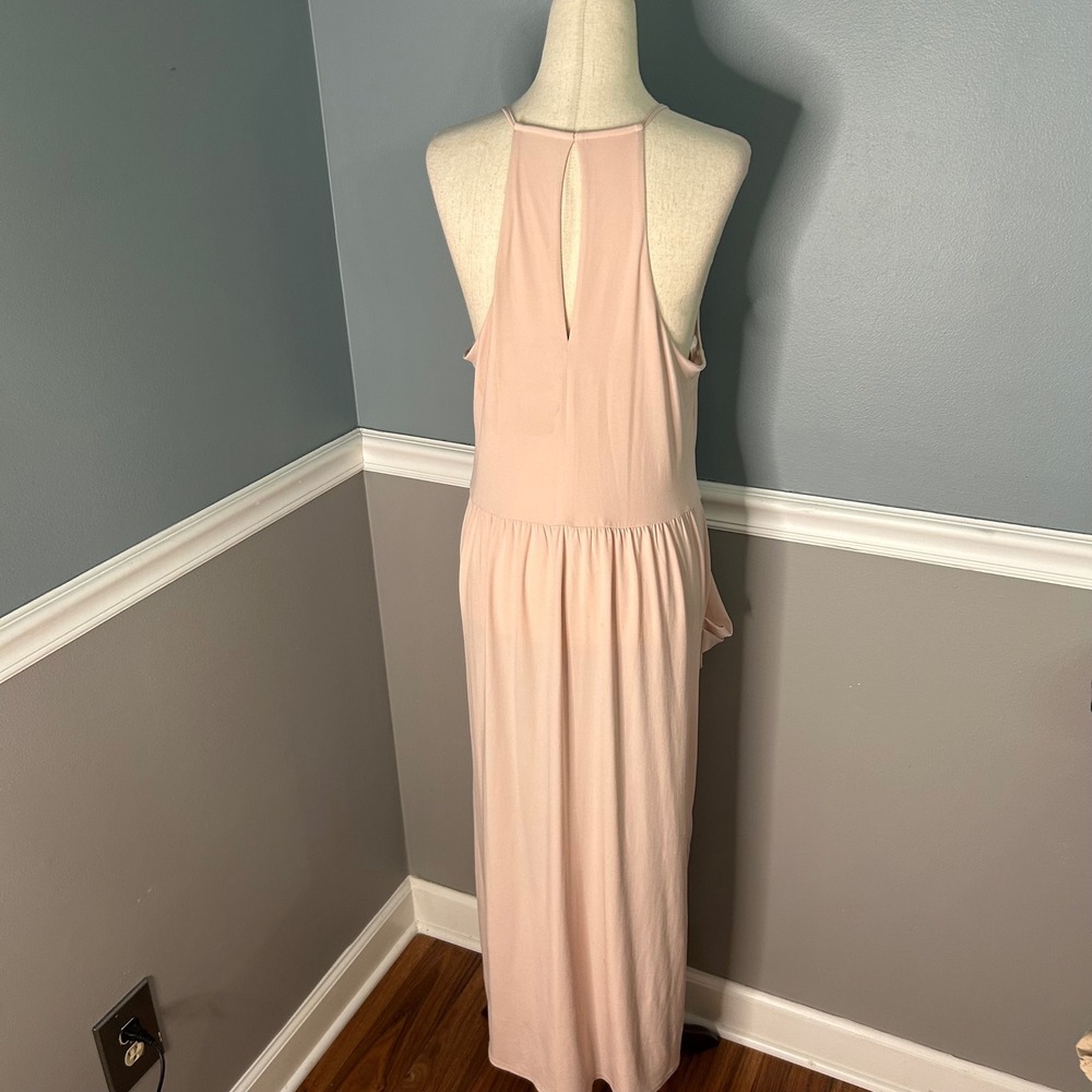 BCBGeneration Rose Smoke Draped Maxi Dress Deep V-Neck Sleeveless Large NEW